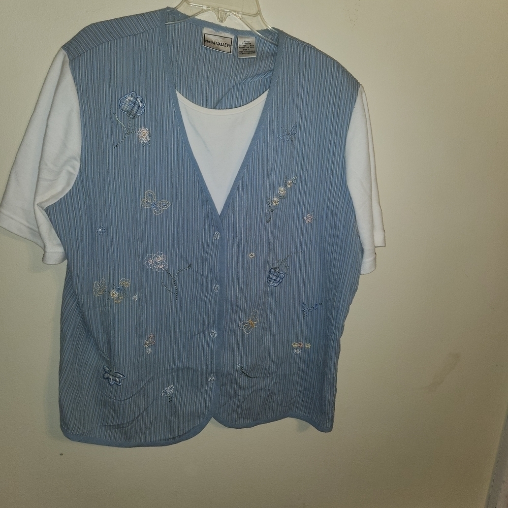 Blue Striped Women's Top with Embroidered Details